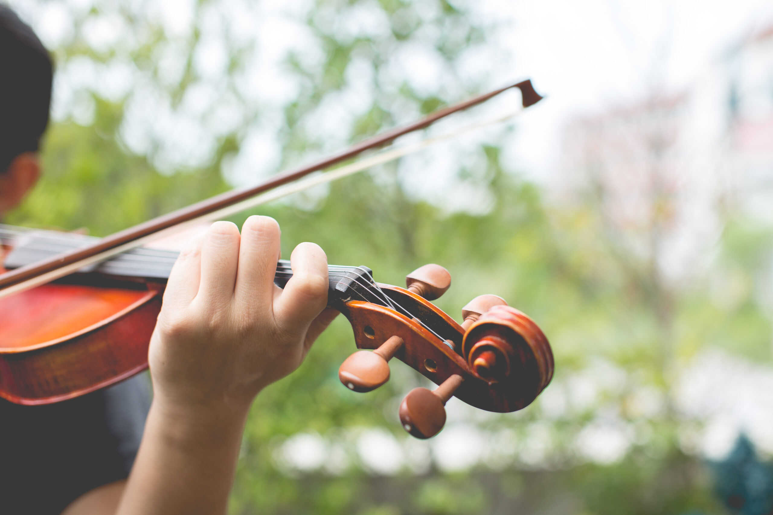 Blurry image of hand playing the violin